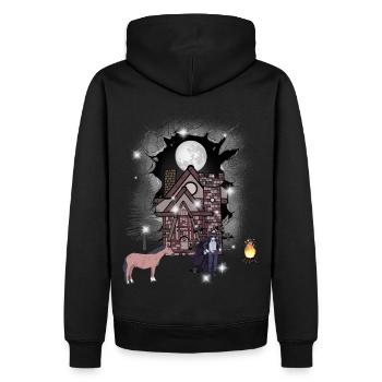 Château Halloween Mystique Médiéval Guerrier Lune - Sweat à capuche Premium bio Homme - noir - Dos - Nico (187cm)