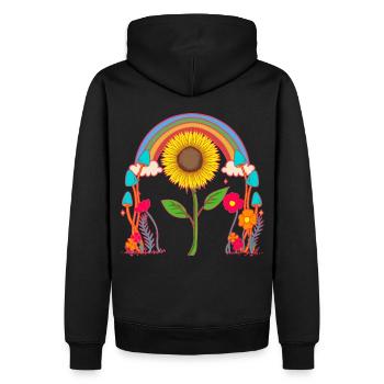 Regenbogen Sonnenblume Blume Blumen Natur - Männer Premium Bio Hoodie - Schwarz - Hinten - Nico (187cm)