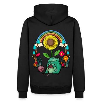 Sonnenblume Regenbogen Frosch Frösche Stricken - Männer Premium Bio Hoodie - Schwarz - Hinten - Nico (187cm)