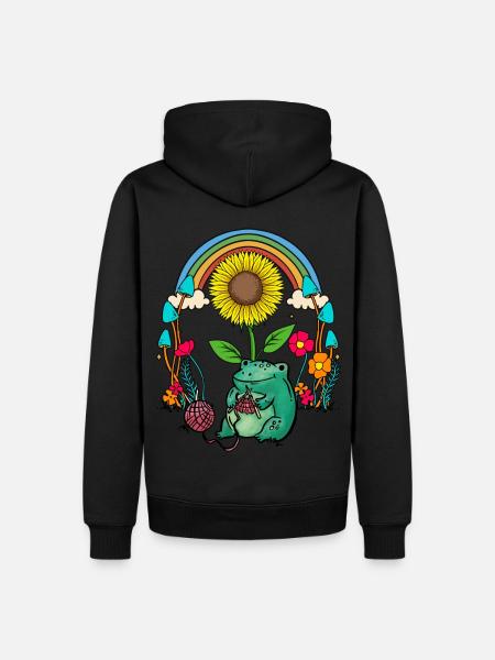 Sonnenblume Regenbogen Frosch Frösche Stricken - Männer Premium Bio Hoodie - Schwarz