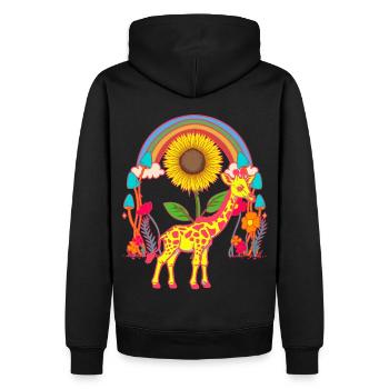Giraffe Giraffen Regenbogen Blumen Kinder Kind - Männer Premium Bio Hoodie - Schwarz - Hinten - Nico (187cm)