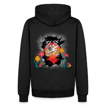 Mouettes Mouette Coucher de soleil Fleur Maritime - Sweat à capuche Premium bio Homme - noir - Dos - Nico (187cm)