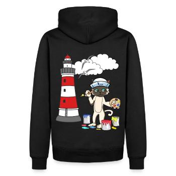 Katze Maler Leuchtturm Matrose Küste maritim Möwe - Männer Premium Bio Hoodie - Schwarz - Hinten - Nico (187cm)