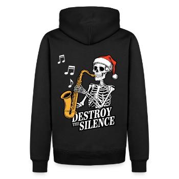 Skelett Saxophon Destroy the Silence Musik - Männer Premium Bio Hoodie - Schwarz - Hinten - Nico (187cm)