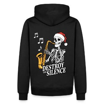 Skelett Saxophon Destroy the Silence Musik - Männer Premium Bio Hoodie - Schwarz - Hinten - Nico (187cm)