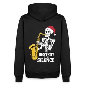 Skelett Saxophon Destroy the Silence Musik - Männer Premium Bio Hoodie - Schwarz - Hinten - Nico (187cm)