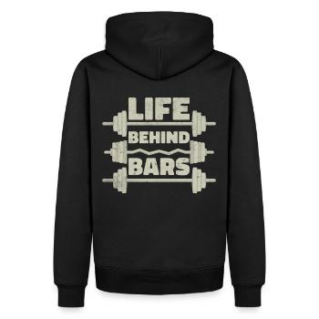 Fitness Trainer Gewichtheben GYM Bodybuilding - Männer Premium Bio Hoodie - Schwarz - Hinten - Nico (187cm)