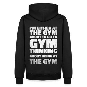 Fitness Trainer Gewichtheben GYM Bodybuilding - Männer Premium Bio Hoodie - Schwarz - Hinten - Nico (187cm)