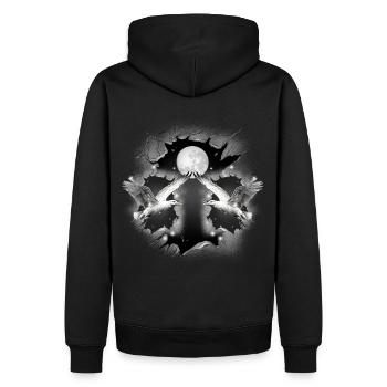 Maritime mystique, Mouettes, Mouette, Pleine Lune, Lune - Sweat à capuche Premium bio Homme - noir - Dos - Nico (187cm)