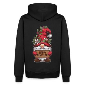 Gnome Nain Bonne Année - Sweat à capuche Premium bio Homme - noir - Dos - Nico (187cm)