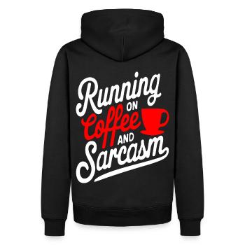 « Courir sur le café et le sarcasme » Conception de citation amusante - Sweat à capuche Premium bio Homme - noir - Dos - Nico (187cm)