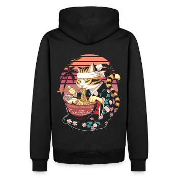Ramen Katze Japan Anime Kawaii Ramen Nudeln - Männer Premium Bio Hoodie - Schwarz - Hinten - Nico (187cm)