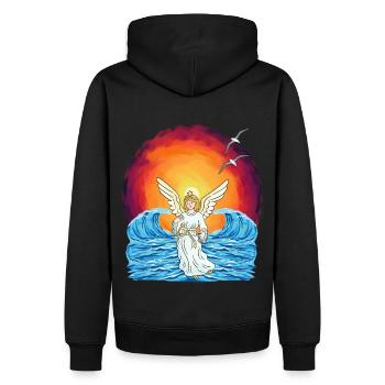 Ange, Coucher de soleil, Mer, Vagues, Nature - Sweat à capuche Premium bio Homme - noir - Dos - Nico (187cm)