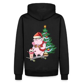 Schwein Bescherung Nikolaus Weihnachten Skater - Männer Premium Bio Hoodie - Schwarz - Hinten - Nico (187cm)