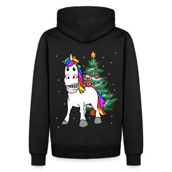 Weihnachten Kind Kinder Bescherung Einhorn Teddy - Männer Premium Bio Hoodie - Schwarz - Hinten - Nico (187cm)