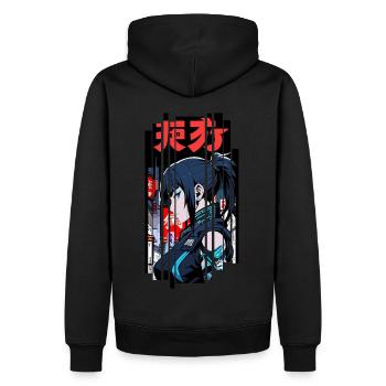 Ver.1 - Cyborg Japan blaue Kanji - Männer Premium Bio Hoodie - Schwarz - Hinten - Nico (187cm)