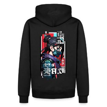 Ver.1 - Cyborg Japan rouge bleu kanji - Sweat à capuche Premium bio Homme - noir - Dos - Nico (187cm)