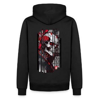 Cyborg skull kanji - Men’s Premium Organic Hoodie - black - Back - Nico (187cm)