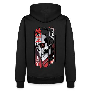Cyborg schwarzer Kanji-Schädel - Männer Premium Bio Hoodie - Schwarz - Hinten - Nico (187cm)