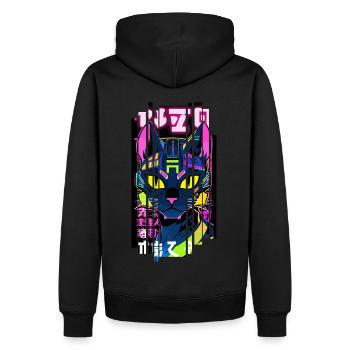Ver.1 - Cyborg chat néon kanji - Sweat à capuche Premium bio Homme - noir - Dos - Nico (187cm)