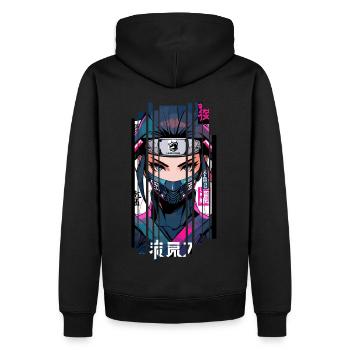 Cyborg Ninja Kanji - Männer Premium Bio Hoodie - Schwarz - Hinten - Nico (187cm)