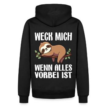 Weck Mich Wenn Alles Vorbei Ist / Langschläfer - Männer Premium Bio Hoodie - Schwarz - Hinten - Nico (187cm)