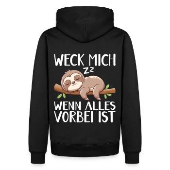 Weck Mich Wenn Alles Vorbei Ist / Langschläfer - Männer Premium Bio Hoodie - Schwarz - Hinten - Nico (187cm)