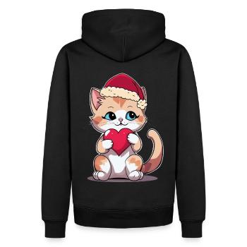 Chat Amour Père Noël Coeur Père Noël Noël - Sweat à capuche Premium bio Homme - noir - Dos - Nico (187cm)