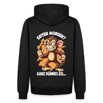 Guten Morgen Ganz Dünnes Eis Affe Morgenmuffel - Männer Premium Bio Hoodie - Schwarz - Hinten - Nico (187cm)