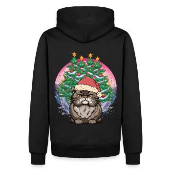 Nikolaus Weihnachtsmann Katze Katzen Santa Xmas - Männer Premium Bio Hoodie - Schwarz - Hinten - Nico (187cm)