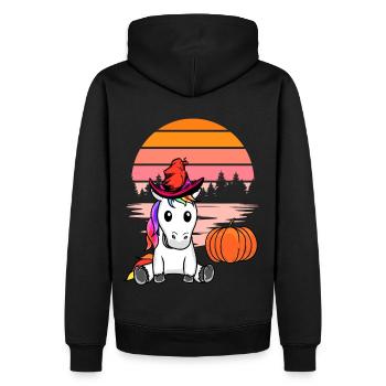 Halloween Einhorn Einhörner Pferd Pferde Kürbis - Männer Premium Bio Hoodie - Schwarz - Hinten - Nico (187cm)