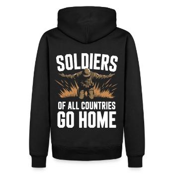 Soldiers of all Countries Go Home Anti Krieg - Männer Premium Bio Hoodie - Schwarz - Hinten - Nico (187cm)