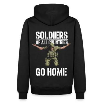 Soldiers of all Countries Go Home Anti War - Men’s Premium Organic Hoodie - black - Back - Nico (187cm)