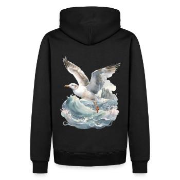 tempête, mer, vagues, côte, mouette, mouettes, maritime - Sweat à capuche Premium bio Homme - noir - Dos - Nico (187cm)