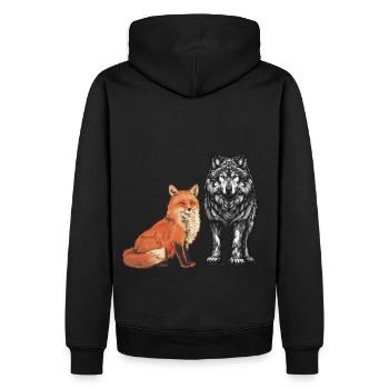 Renard, Renards, Loup, Loups, Animaux sauvages - Sweat à capuche Premium bio Homme - noir - Dos - Nico (187cm)