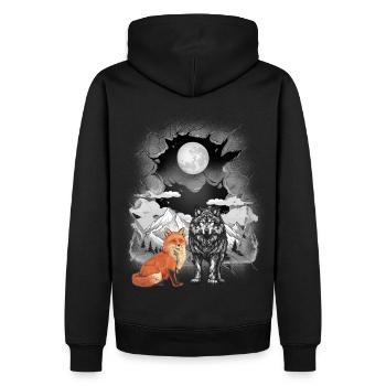 Gebirge Natur Wölfe Wölfe Fuchs Füchse Berge Mond - Männer Premium Bio Hoodie - Schwarz - Hinten - Nico (187cm)