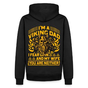 Je suis un papa viking, j’ai peur d’Odin et de ma femme, vous êtes - Sweat à capuche Premium bio Homme - noir - Dos - Nico (187cm)