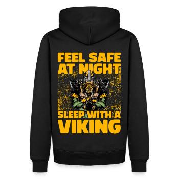 Fühlen Sie sich nachts sicher, schlafen Sie mit einem Wikinger - Männer Premium Bio Hoodie - Schwarz - Hinten - Nico (187cm)