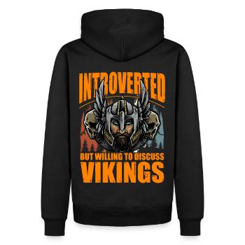 Introvertiert, aber bereit, über Wikinger zu diskutieren - Männer Premium Bio Hoodie - Schwarz - Hinten - Nico (187cm)
