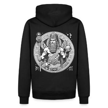Enki Round Seal - Men’s Premium Organic Hoodie - black - Back - Nico (187cm)