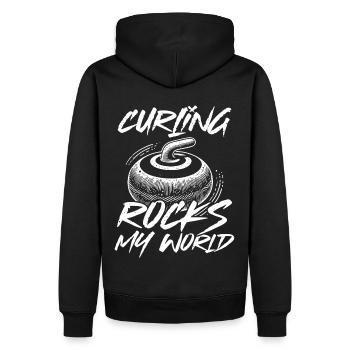 Curling, Curling, Curling, Curling, Curling - Sweat à capuche Premium bio Homme - noir - Dos - Nico (187cm)