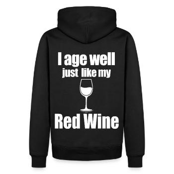 Citation gourmande d’amateur de vin - Sweat à capuche Premium bio Homme - noir - Dos - Nico (187cm)