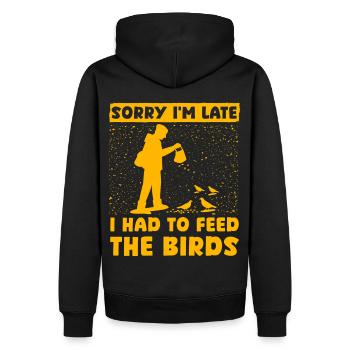 Tut mir leid, dass ich zu spät komme, ich musste die Vögel füttern - Männer Premium Bio Hoodie - Schwarz - Hinten - Nico (187cm)