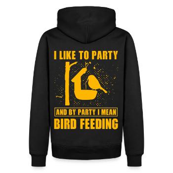 Ich feiere gerne und mit Party meine ich Vogelfütterung - Männer Premium Bio Hoodie - Schwarz - Hinten - Nico (187cm)
