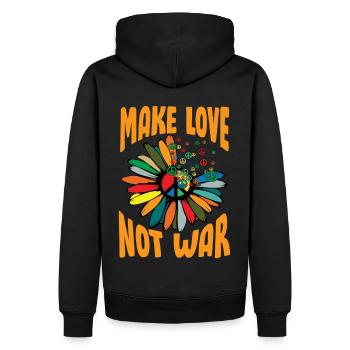 Make Love Not War Flowerpower Hippie - Männer Premium Bio Hoodie - Schwarz - Hinten - Nico (187cm)