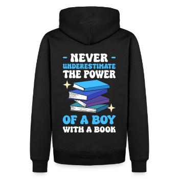 Ne sous-estimez jamais le pouvoir d’un garçon avec un livre - Sweat à capuche Premium bio Homme - noir - Dos - Nico (187cm)