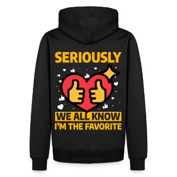 Im Ernst, wir alle wissen, dass ich der Favorit bin - Männer Premium Bio Hoodie - Schwarz - Hinten - Nico (187cm)