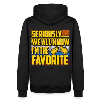 Im Ernst, wir alle wissen, dass ich der Favorit bin - Männer Premium Bio Hoodie - Schwarz - Hinten - Nico (187cm)