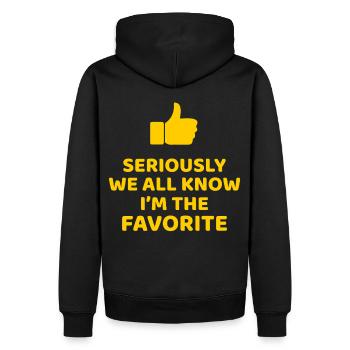 Im Ernst, wir alle wissen, dass ich der Favorit bin - Männer Premium Bio Hoodie - Schwarz - Hinten - Nico (187cm)
