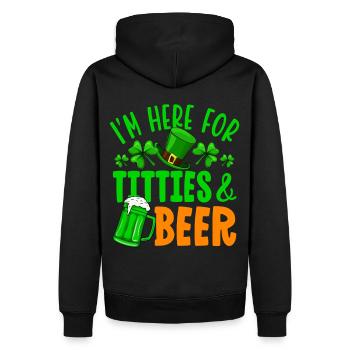 Ich bin hier für & Bier - Männer Premium Bio Hoodie - Schwarz - Hinten - Nico (187cm)